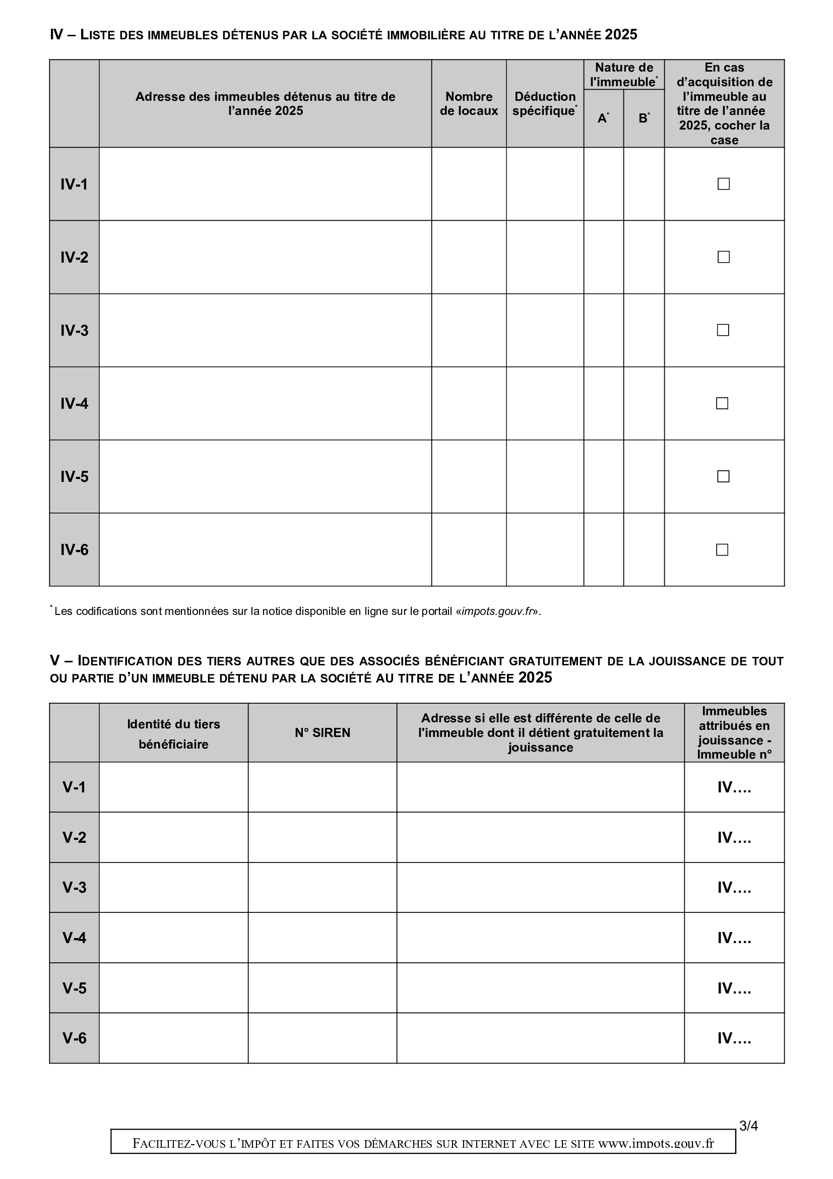 Formulaire 2072-S page 3 — Cadres IV et V