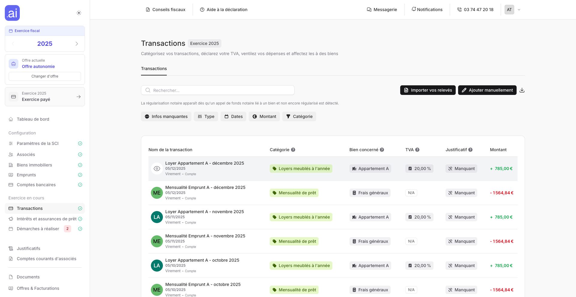 Saisie guidée des charges